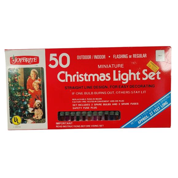 Joy Brite 50 Miniature Christmas Light Set Vintage Indoor Outdoor  27 Ft NOS - Picture 1 of 16